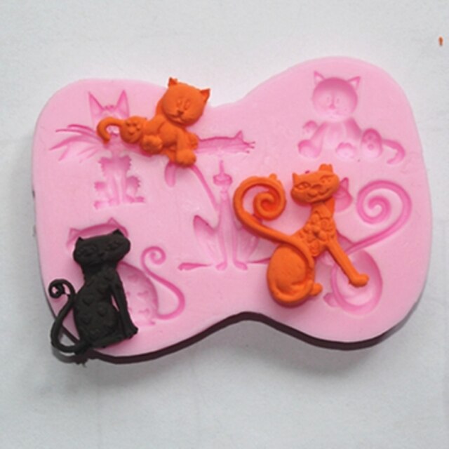  Bageforme silikone dejlig kat bageforme til chokoladekage gelé (tilfældige farver)