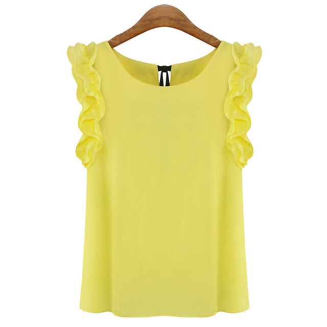  Women's Casual Round Sleeveless Tops & Blouses (Chiffon)