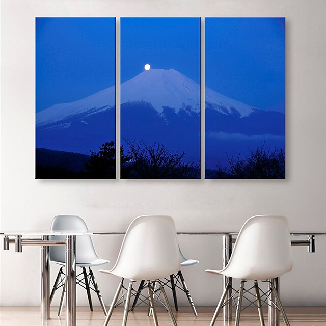  E-HOME® Stretched Canvas Art The Snow Capped Mountains of Moonlight Decoration Painting  Set of 3