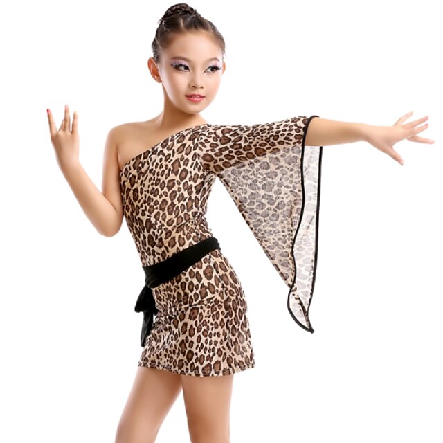  Latin Dance Dresses Women's Training / Performance Milk Fiber Leopard Natural Dress / Belt