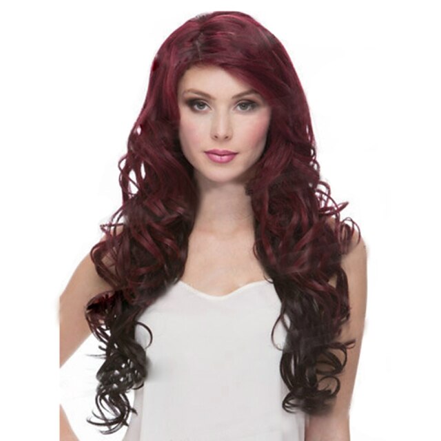 Synthetic Wig Curly Kinky Curly Natural Wave Natural Wave Kinky Curly Asymmetrical Wig Burgundy Long Red Wine Synthetic Hair 22 inch Women's Natural Hairline Burgundy