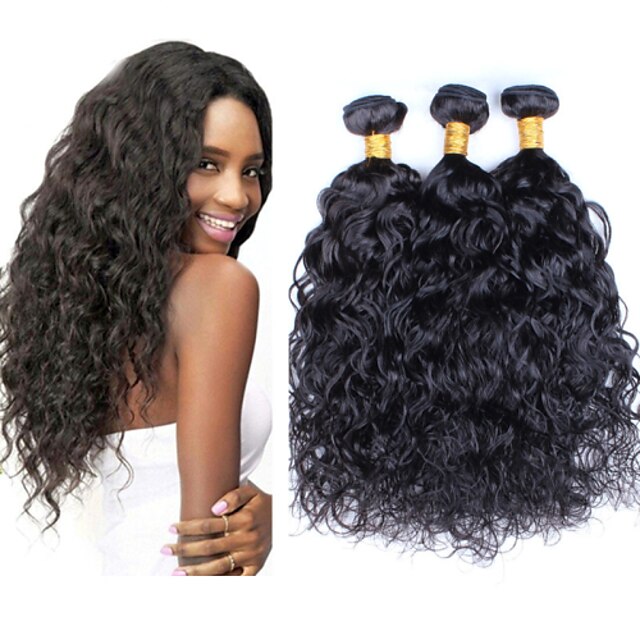  3 pakker Peruviansk hår Vann Bølge Ekte hår 300 g Menneskehår Vevet Hårvever med menneskehår Hairextensions med menneskehår / Vannbølger
