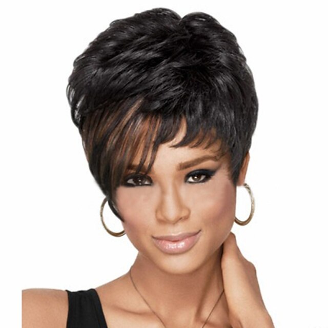  Synthetic Wig Straight Straight Pixie Cut With Bangs Wig Short Black Synthetic Hair Women's Highlighted / Balayage Hair Side Part Black