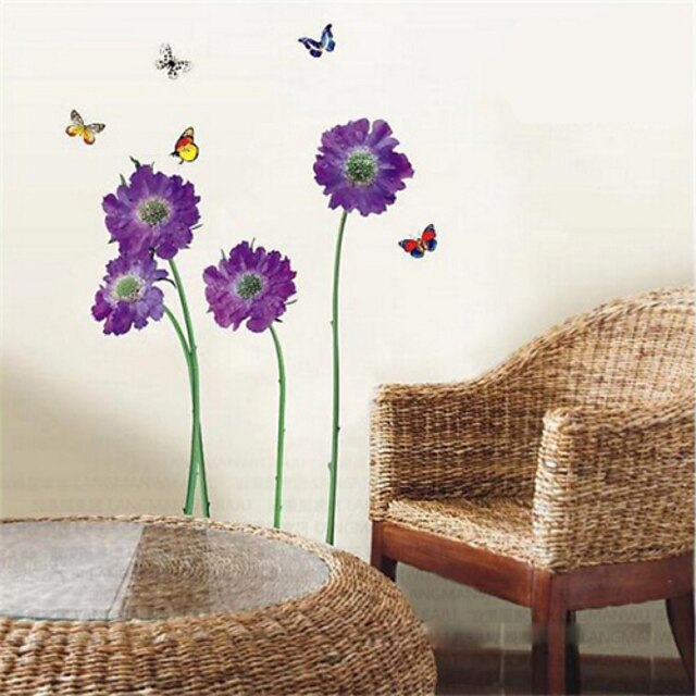  Wall Stickers Wall Decals, Purple Butterfly Flower PVC Wall Stickers