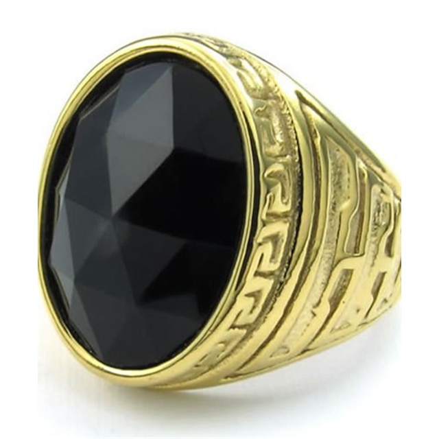  Mens Crystal Stainless Steel Ring, Classic Oval, Color Black Gold, Size 8-11