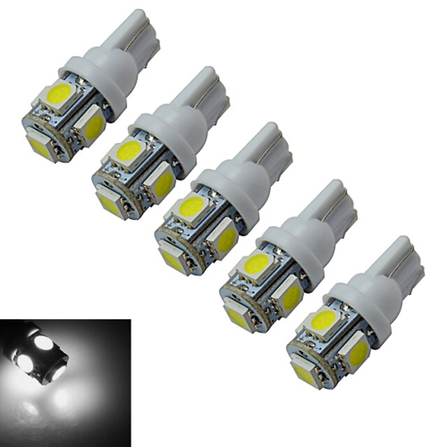  5pcs 1 W Inredningsglödlampa 70-90 lm T10 5 LED-pärlor SMD 5050 Kallvit 12 V / 5 st