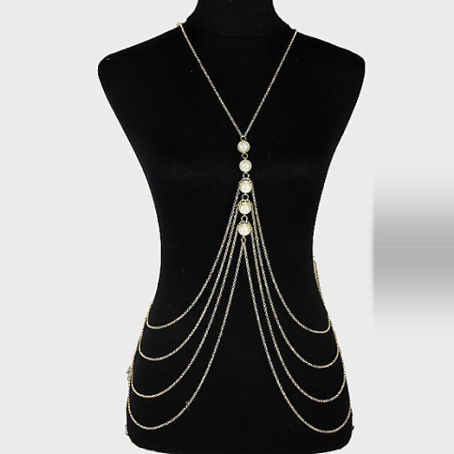  Body Chain Ladies Unique Design Casual Women's Body Jewelry For Party Imitation Pearl Alloy Gold