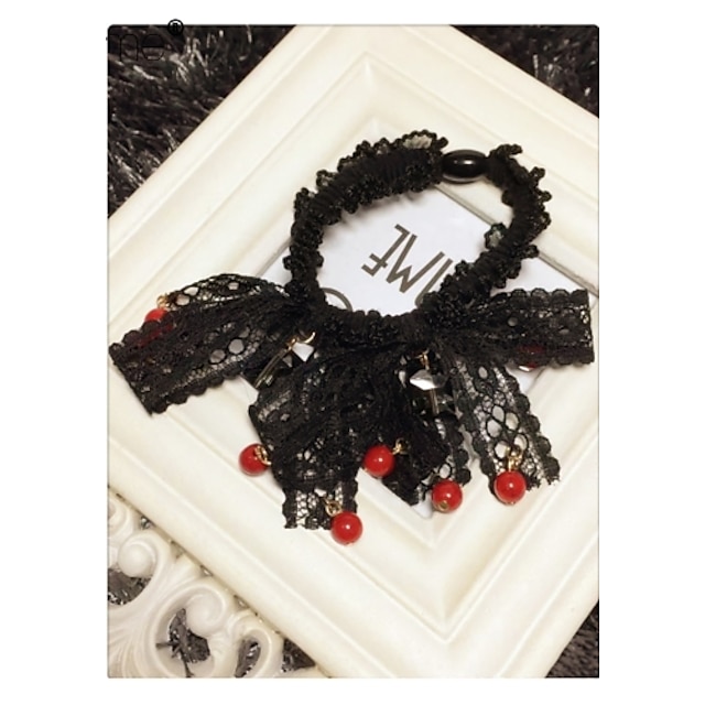  Lureme® Korea Top Grade Lace Red  Agate Beads Black Crystal Pendant  Grenadine Bowknot Alloy Hair Ring Hair Accessories