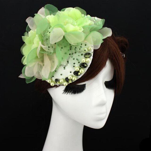  Handmade Green Chiffon Rhinestone Lace Flower Feather Hair accessories Bridal Wedding Fascinator