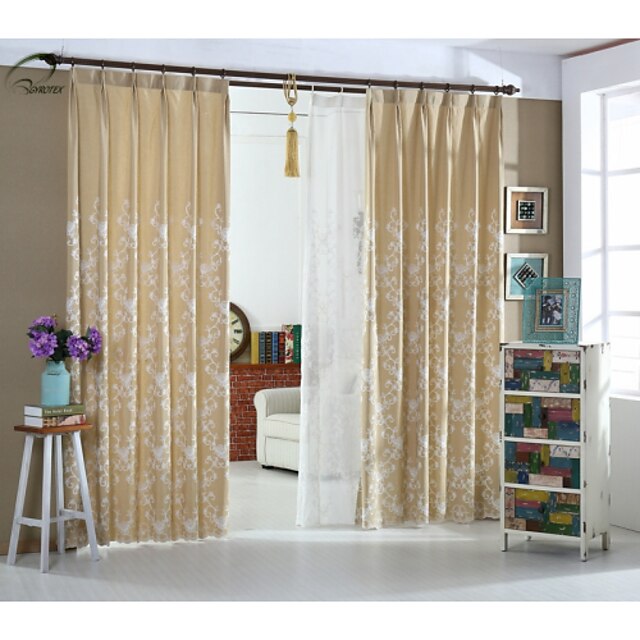  land curtains® één paneel beige bloemen linnen katoen borduren gordijn drape