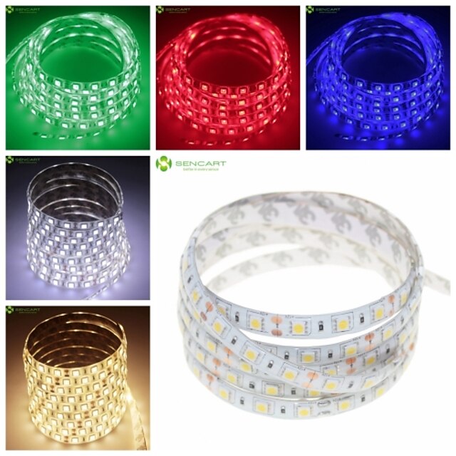  SENCART 5m Flexible LED Light Strips 300 LEDs 5050 SMD Warm White / White / Red Waterproof / Remote Control / RC / Cuttable 12 V / IP65 / Dimmable / Linkable / Suitable for Vehicles / Self-adhesive