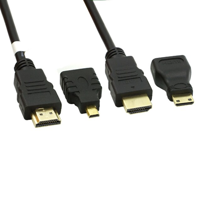  1.5M HDMI Male to Male + HDMI Female to Micro HDMI Male + HDMI Female to MINI HDMI Male Adapter Kit Cable