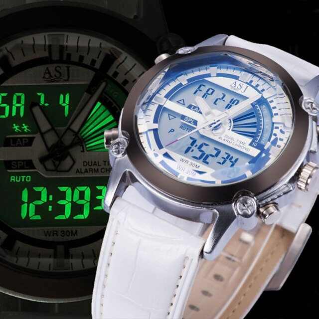  Men's Wrist Watch Quartz Japanese Quartz Quilted PU Leather Black / White / Blue 30 m Water Resistant / Waterproof Alarm Calendar / date / day Analog - Digital White Black Blue / Chronograph / LCD