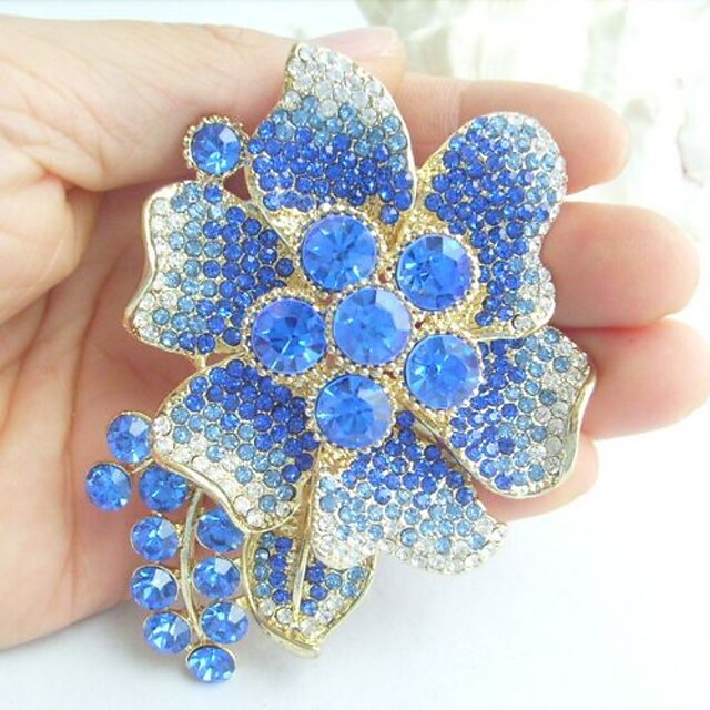  Women Accessories Gold-tone Blue Rhinestone Crystal Flower Brooch Art Deco Crystal Brooch Bouquet Women Jewelry