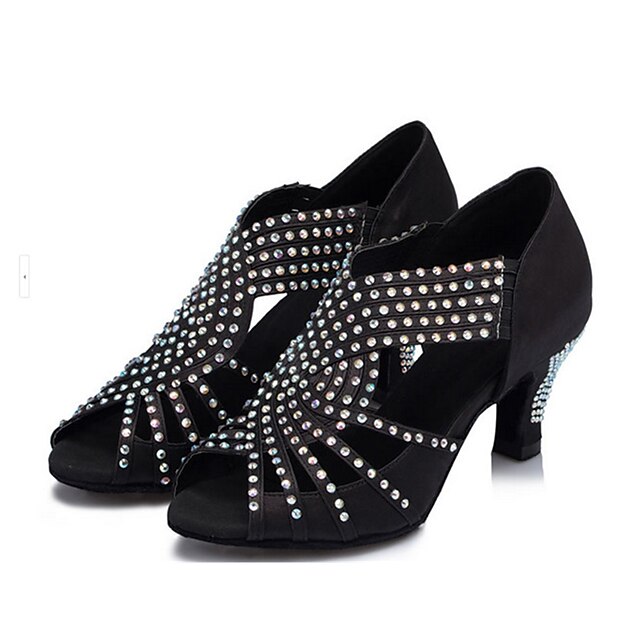  Per donna Scarpe per balli latini / Liscio Raso Sandali Con diamantini Tacco su misura Personalizzabile Scarpe da ballo Nero / Di pelle