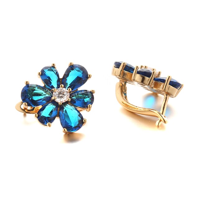  Sjeweler Female Fashion Gold-Plated Blue Flower Zircon Round Earrings