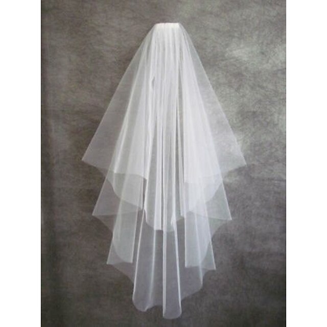  Two-tier Cut Edge Wedding Veil Fingertip Veils with Tulle
