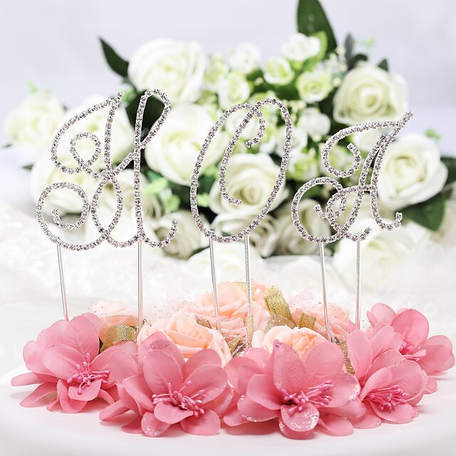  Cake Topper Classic Theme Monogram Chrome Wedding / Anniversary / Birthday with Rhinestone 1 pcs OPP