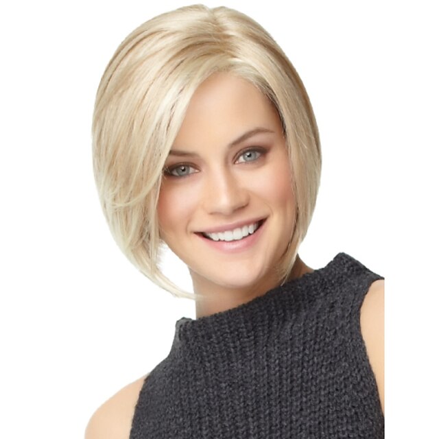  Synthetic Wig Straight Straight Bob With Bangs Wig Blonde Synthetic Hair Women's With Bangs Blonde StrongBeauty