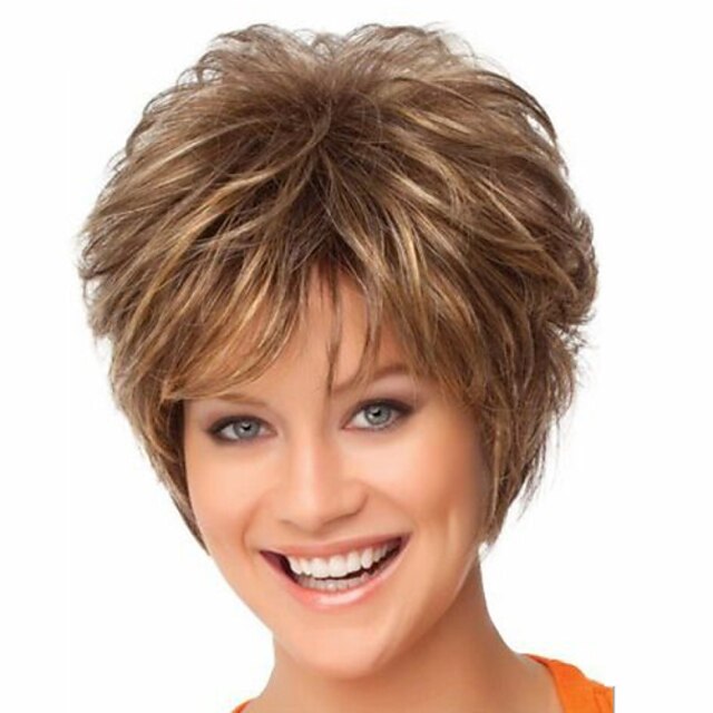 Synthetic Wig Straight Curly Curly Straight Pixie Cut With Bangs Wig Short Brown Synthetic Hair Women's Brown