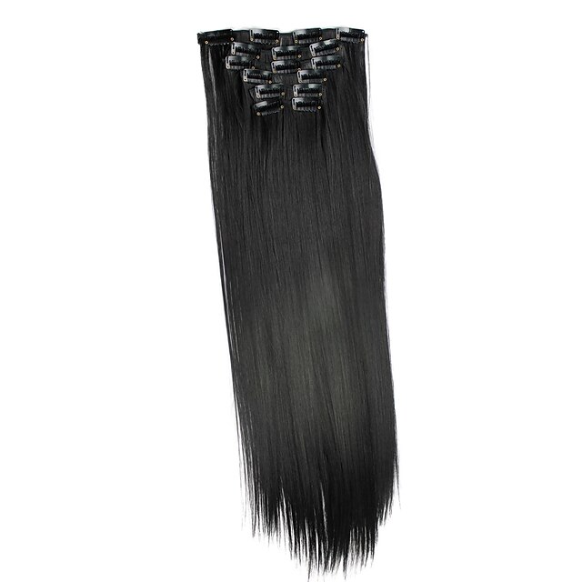  6pcs lot 24 inch 140g long synthetic hair piece straight clip in hair extensions with 16 clips