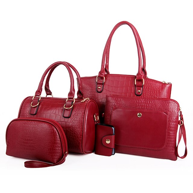  Damen Taschen PU Tragetasche / Umhängetasche / Bag Set 5 Stück Geldbörse Set Solide Purpur / Rot / Blau