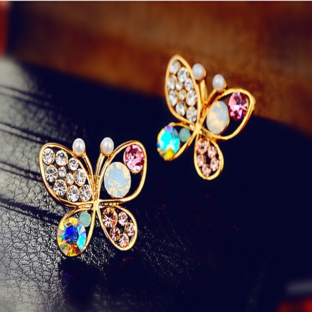  Women's Cubic Zirconia Stud Earrings Butterfly Animal Pearl Cubic Zirconia Earrings Jewelry Rainbow / Gold For