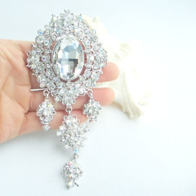  Bridal Accessories Silver-tone Clear Rhinestone Crystal Bridal Brooch Dangling Flower Wedding Brooch Bridal Bouquet