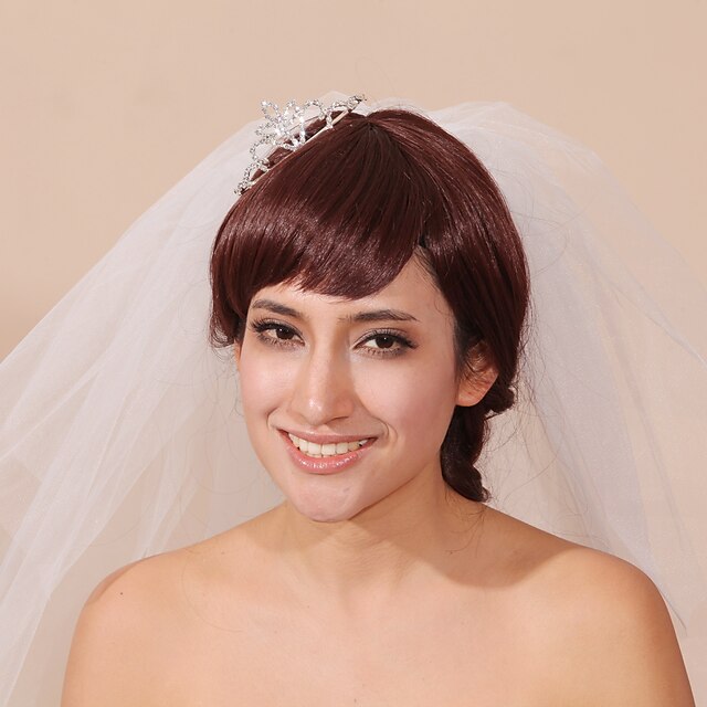  Three-tier Pencil Edge Wedding Veil Headpieces with Veil with Flower Comb Tulle / Classic