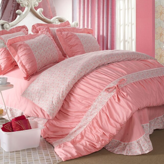  Ensembles housse de couette Fleur 4 Pièces Coton Imprimé Coton 1 x Housse de couette 2 x Taies d'oreiller brodées 1 x Drap lit