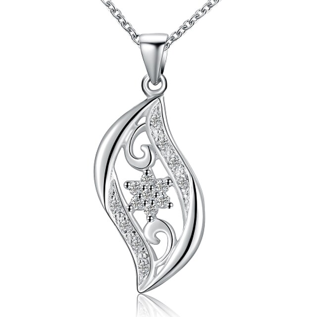  Kubikzirkonia Halsketten / Anhängerketten / Anhänger  -  Sterling Silber, Zirkon, Kubikzirkonia Blattform Weiß Modische Halsketten Für Weihnachts Geschenke, Hochzeit, Party