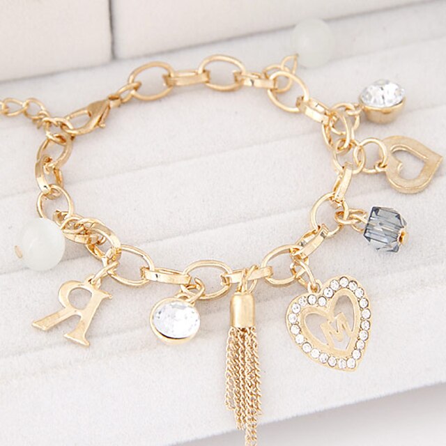  Women's Charm Bracelet - Rhinestone Heart Ladies, Fashion Bracelet Jewelry Silver / Golden For Christmas Gifts Daily Casual