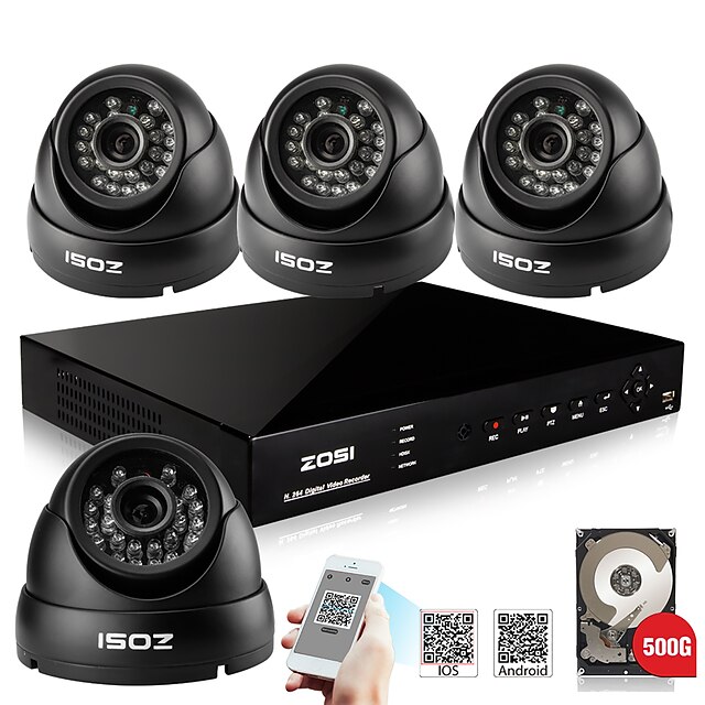  zosi® 800tvl 960h hdmi 500GB HDD 4ch H.264 dvr kit 4x utomhus dag natt ir CCTV kamera säkerhetssystem