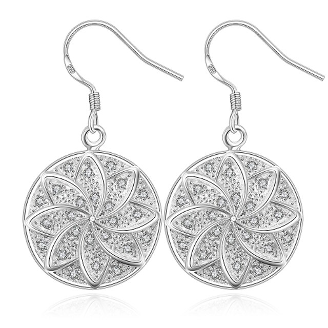  lureme® Fashion Style Silver Plated Round Leaf Shaped with Zircon Dangle  Earrings