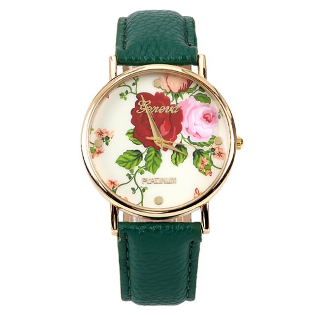  Colour Rose Women PU Leather Band   Wristwatch(Green)(1Pcs) Cool Watches Unique Watches