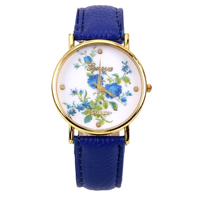  Colour Flower Women PU Leather Band    Wristwatch(Blue)(1Pcs) Cool Watches Unique Watches
