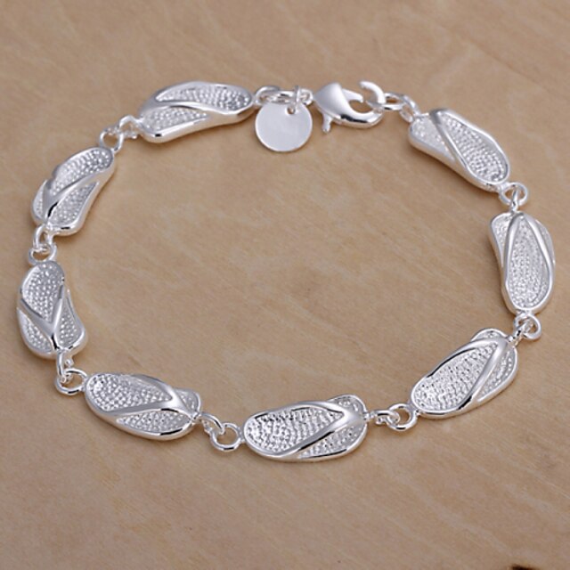  Fashion Individual Women's Slippers Brass Silver Plated Chain & Link Bracelet(Silver)(1Pc)