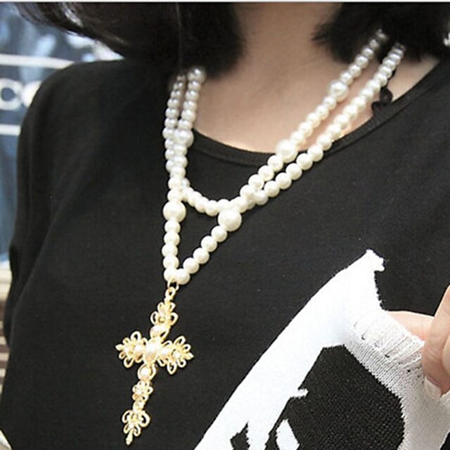  New Arrival Fashional Hot Selling Delicate Cross Pearl Necklace