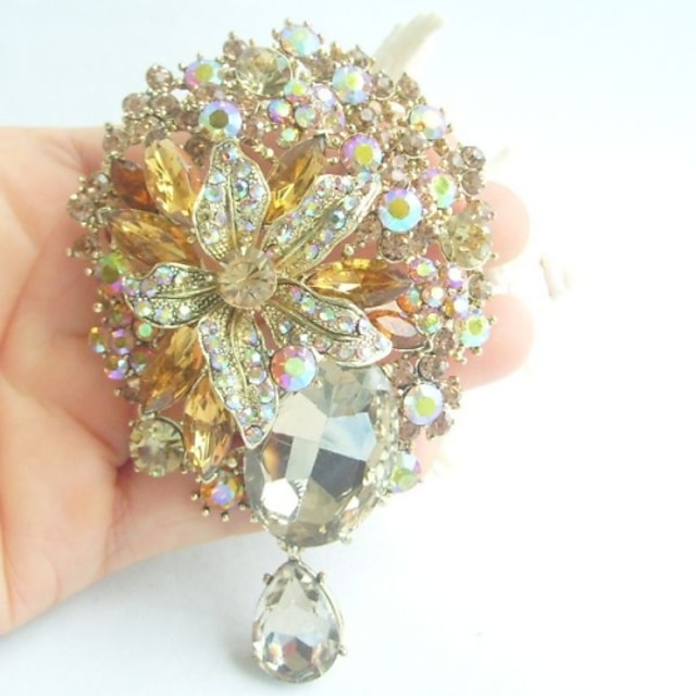  תכשיטים בסגנון ארט דקו אביזרי סיכת קריסטל זהב טון טופז יהלומים מלאכותיים נשים פרח משתלשל נשים זר סיכה