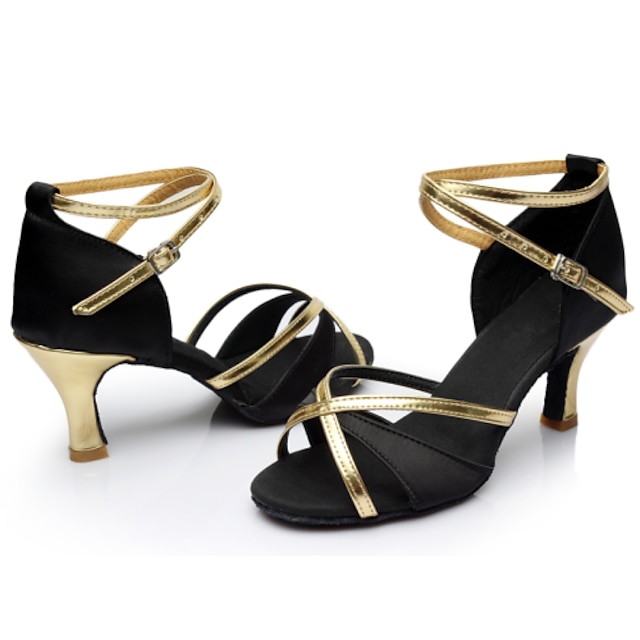  Pentru femei Pantofi Dans Latin / Pantofi Dans Satin Buclă Călcâi Dantelă Toc Cubanez Personalizabili Pantofi de dans Negru / Roșu / Maro / Interior / Performanță / Piele