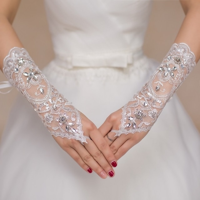  Lace Elbow Length Glove Bridal Gloves / Party / Evening Gloves / Flower Girl Gloves With Rhinestone / Sequin Wedding / Party Glove