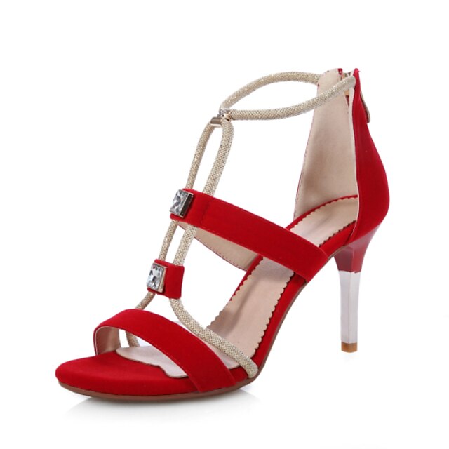  Magassarkú - Stiletto - Női cipő - Szandál - Ruha - Gyapjú - Fekete / Piros