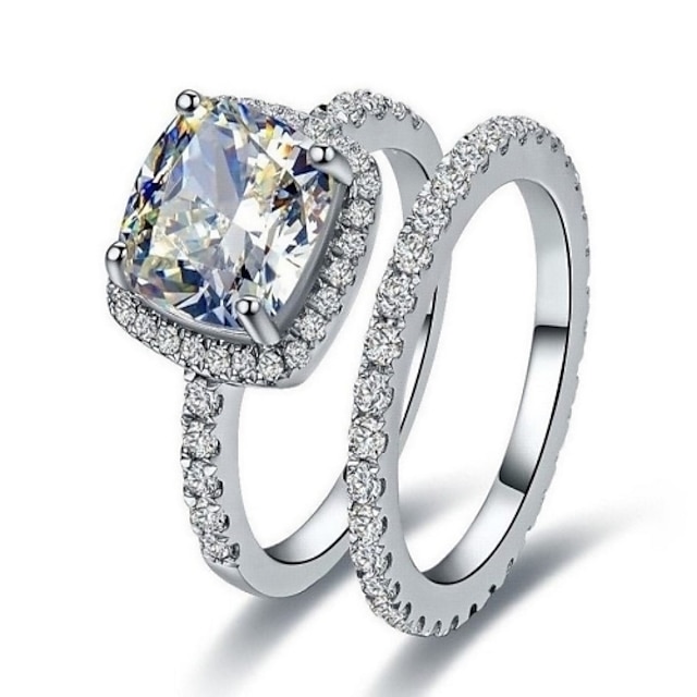  Anéis imitação de diamante Jóias Prata de Lei / Pedaço de Platina Feminino Anéis Statement 1conjunto