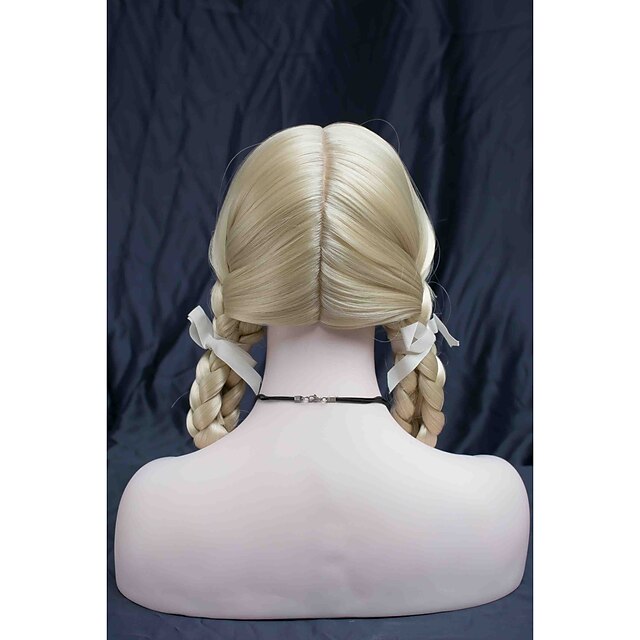  new cute theater cosplay bangs pale blonde wig with two braids