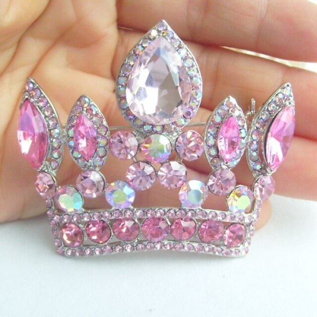  Wedding Accessories Silver-tone Pink Rhinestone Crystal Crown Brooch Art Deco Crystal Brooch Bouquet Women Jewelry