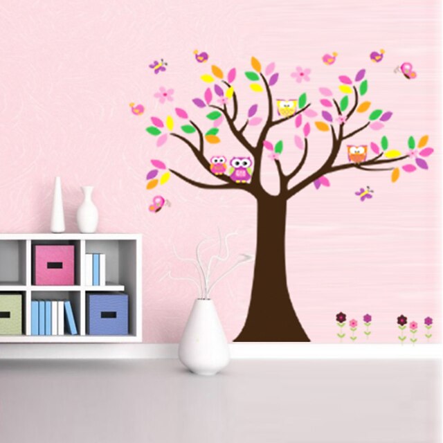  hermoso árbol colorido de la decoración del hogar etiqueta de la pared zooyoo5084 etiqueta de la pared del pvc extraíble decorativa