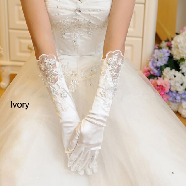  Elastic Satin Wrist Length Glove Bridal Gloves Winter Gloves With Floral