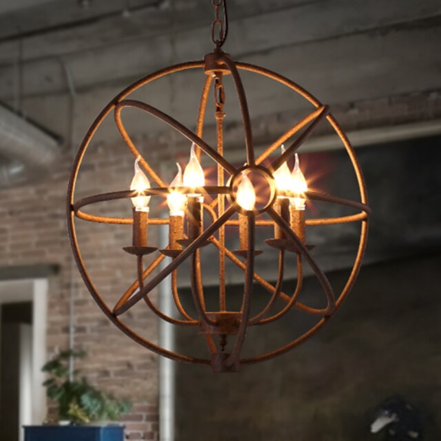  1-Light 50 cm Candle Style Chandelier Metal Globe Painted Finishes Rustic / Lodge 110-120V / 220-240V