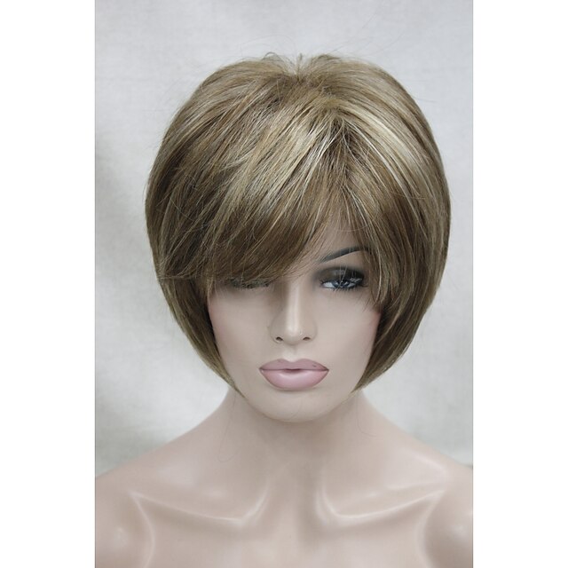  new light brown with blonde highlight three short straight women s synthetic wig