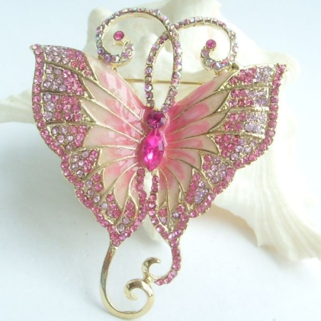  Women Accessories Gold-tone Pink Rhinestone Crystal Butterfly Brooch Art Deco Insect Brooch